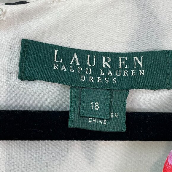 Ralph Lauren Womens Plus 16 Floral Satin Sheath Dress Sleeveless V Neck Cocktail - Picture 4 of 9